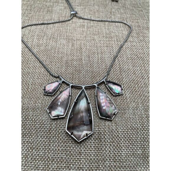 Kendra Scott Rhyan Adjustable Rhodium Mother of Pearl Statement Necklace - Picture 9 of 11